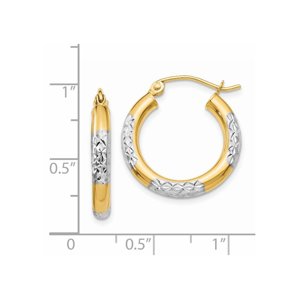 14k Yellow & Rhodium 3 mm Hoop Earrings (1.51 grams)