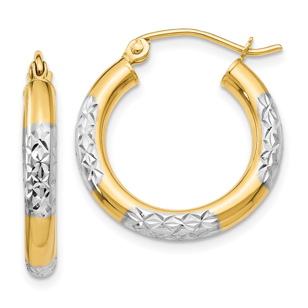 14k Yellow & Rhodium 3 mm Hoop Earrings (1.51 grams)