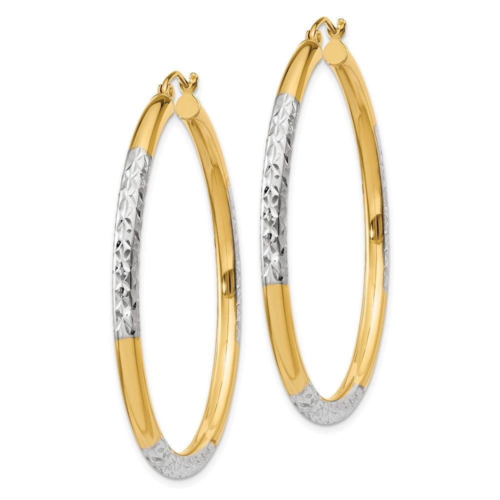 14k Yellow & Rhodium 3 mm Hoop Earrings (3.96 grams)