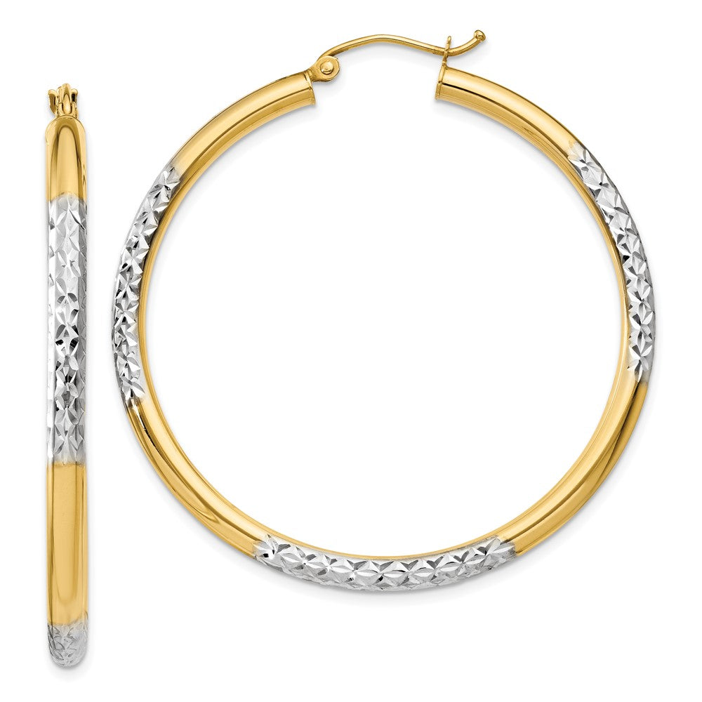 14k Yellow & Rhodium 3 mm Hoop Earrings (3.96 grams)