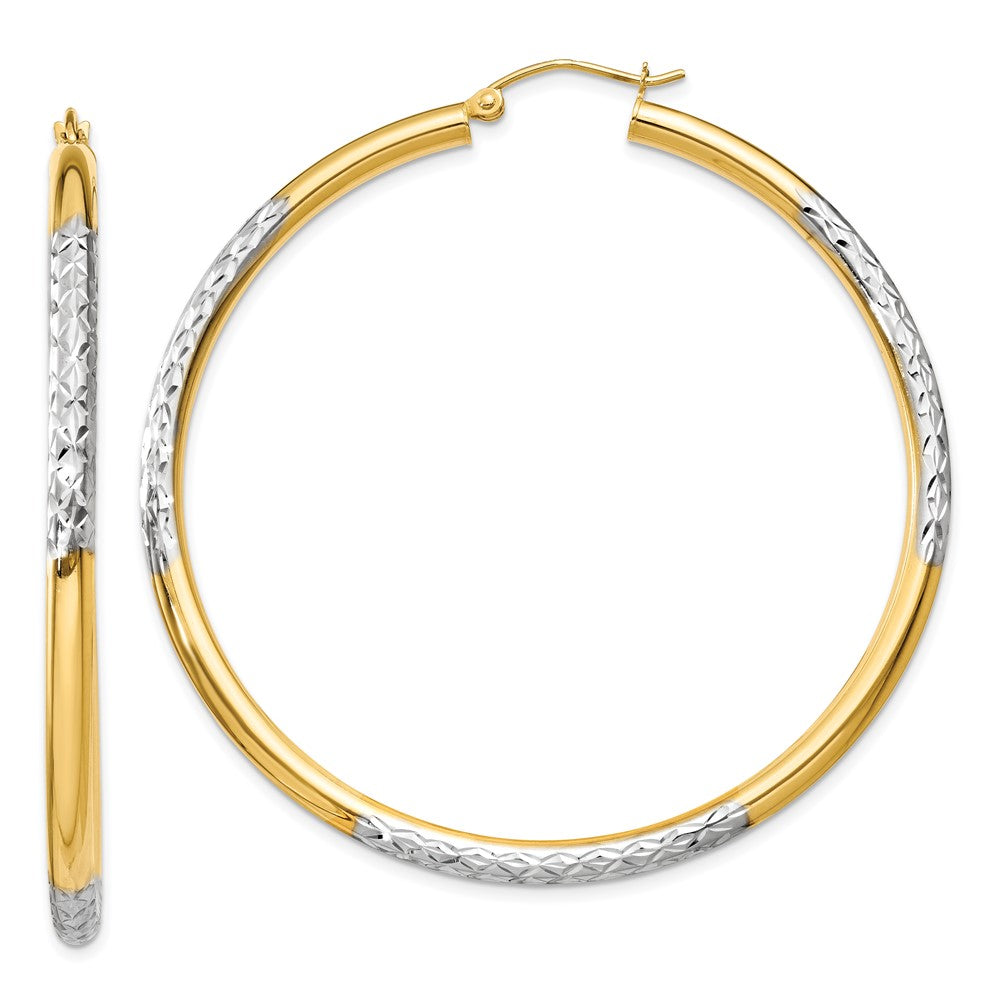 14k Yellow & Rhodium 3 mm Hoop Earrings (5.15 grams)