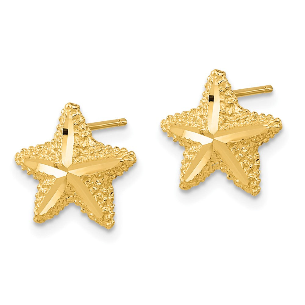 14k Yellow Gold 12 mm Polished Diamond-cut Starfish Post Earrings (1.16 grams)