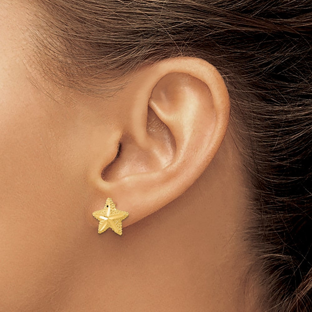 14k Yellow Gold 12 mm Polished Diamond-cut Starfish Post Earrings (1.16 grams)