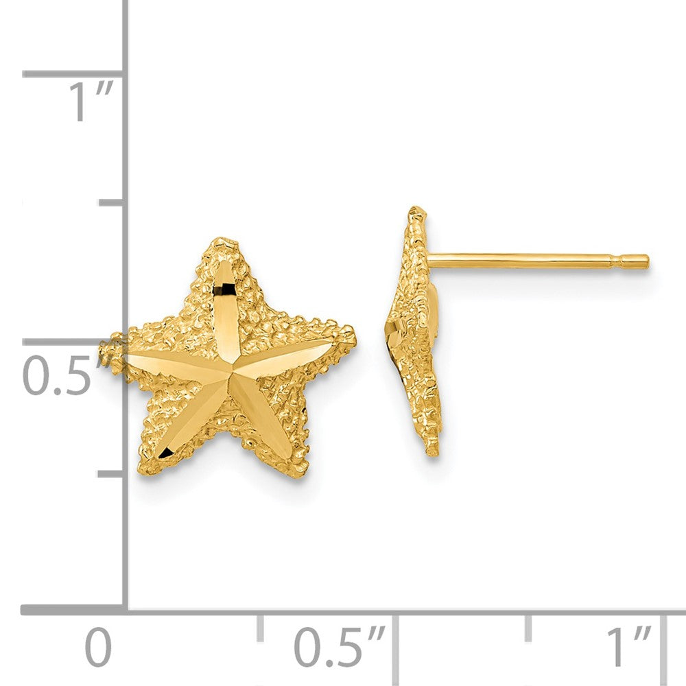 14k Yellow Gold 12 mm Polished Diamond-cut Starfish Post Earrings (1.16 grams)