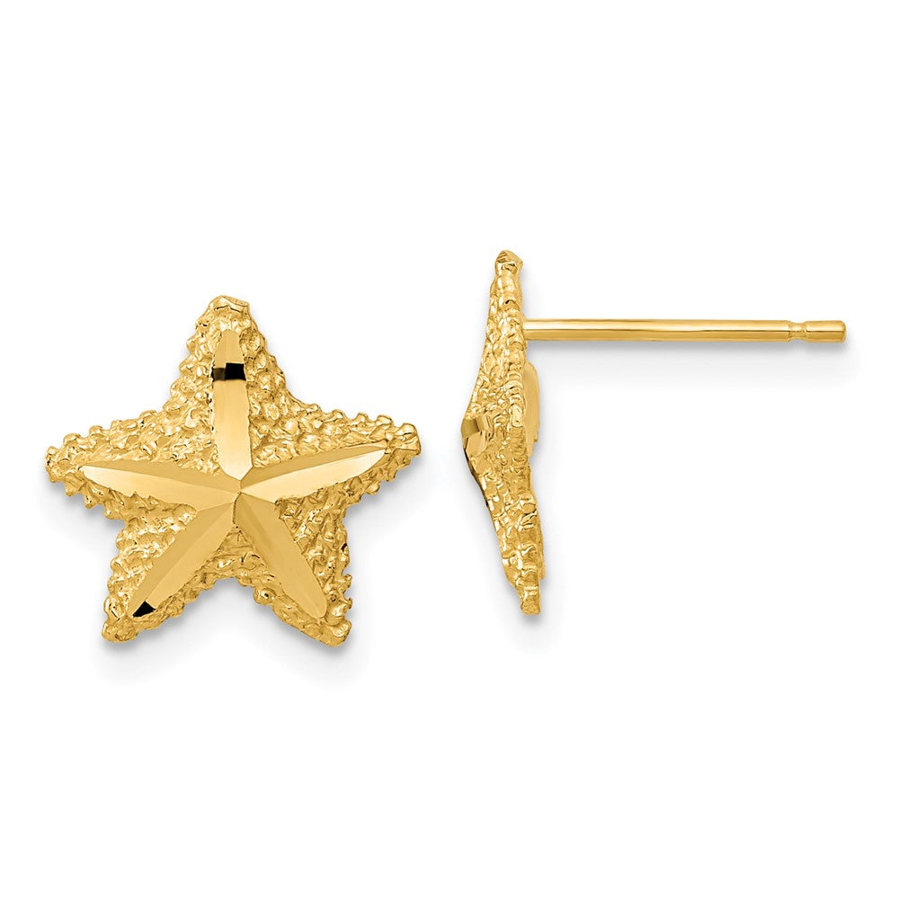 14k Yellow Gold 12 mm Polished Diamond-cut Starfish Post Earrings (1.16 grams)