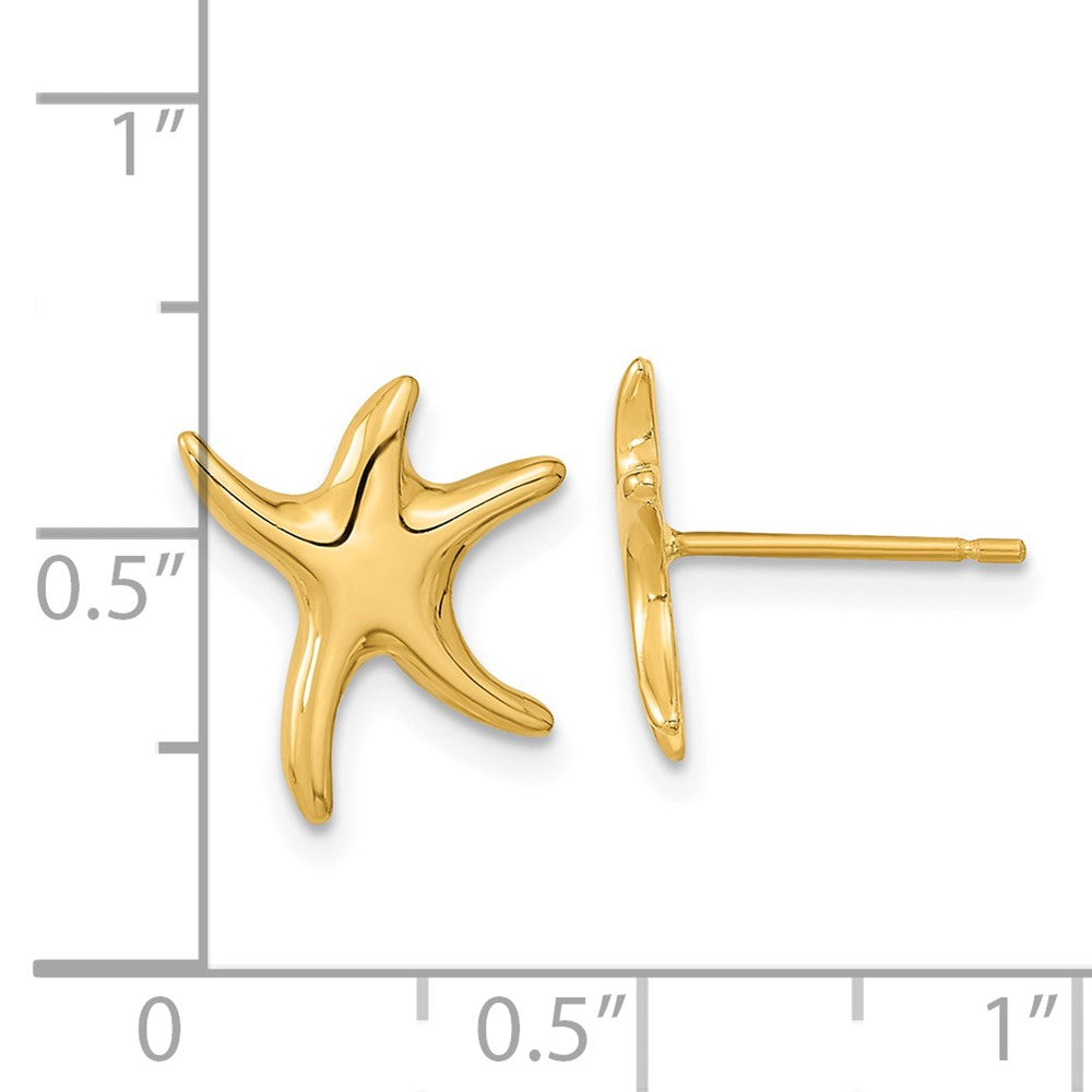 14k Yellow Gold 11 mm Polished Starfish Post Earrings (1.3 grams)