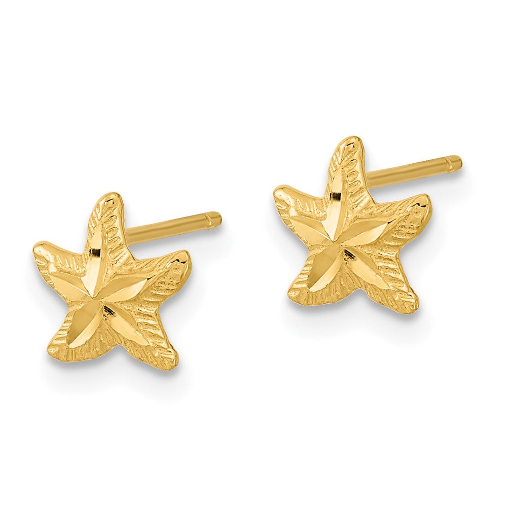 14k Yellow Gold 8.2 mm Polished Diamond-cut Starfish Post Earrings (0.72 grams)