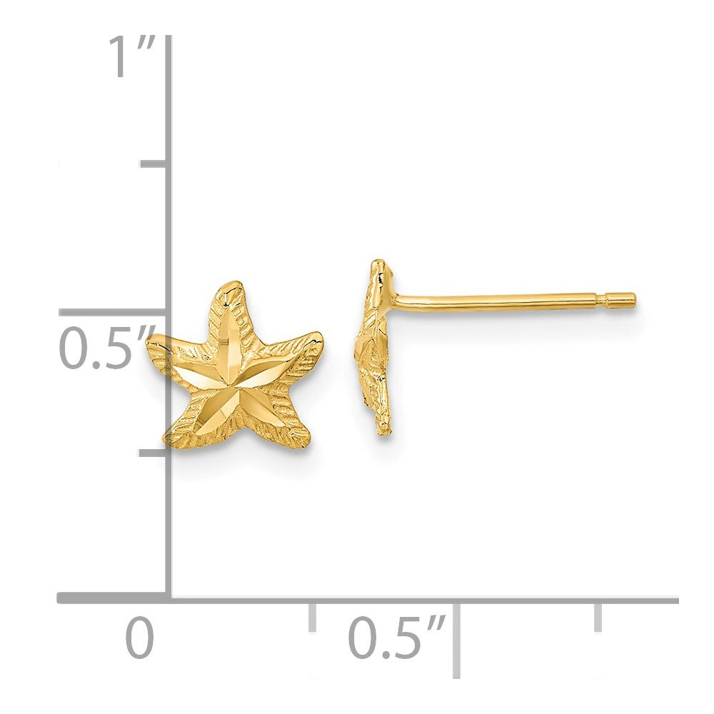14k Yellow Gold 8.2 mm Polished Diamond-cut Starfish Post Earrings (0.72 grams)