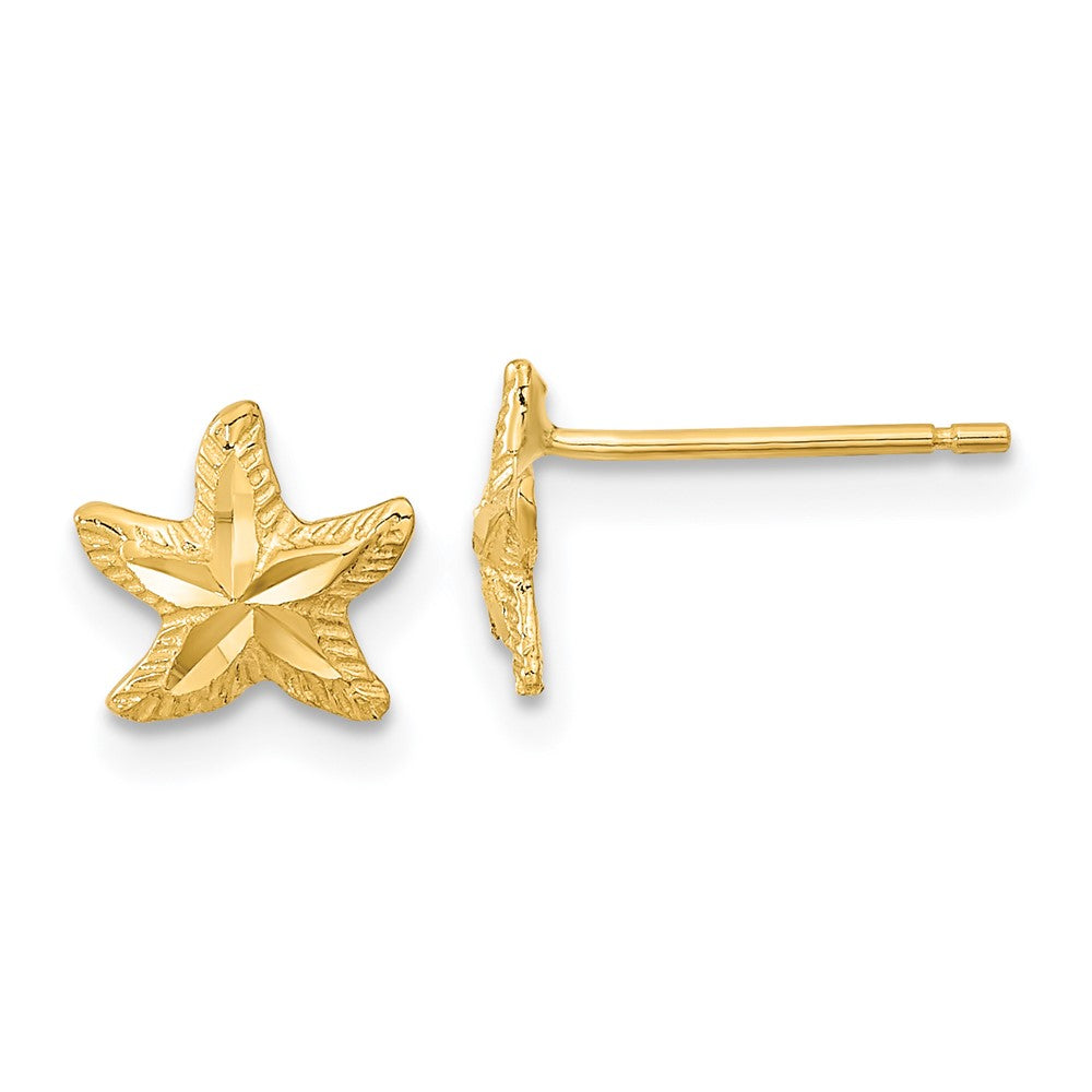 14k Yellow Gold 8.2 mm Polished Diamond-cut Starfish Post Earrings (0.72 grams)