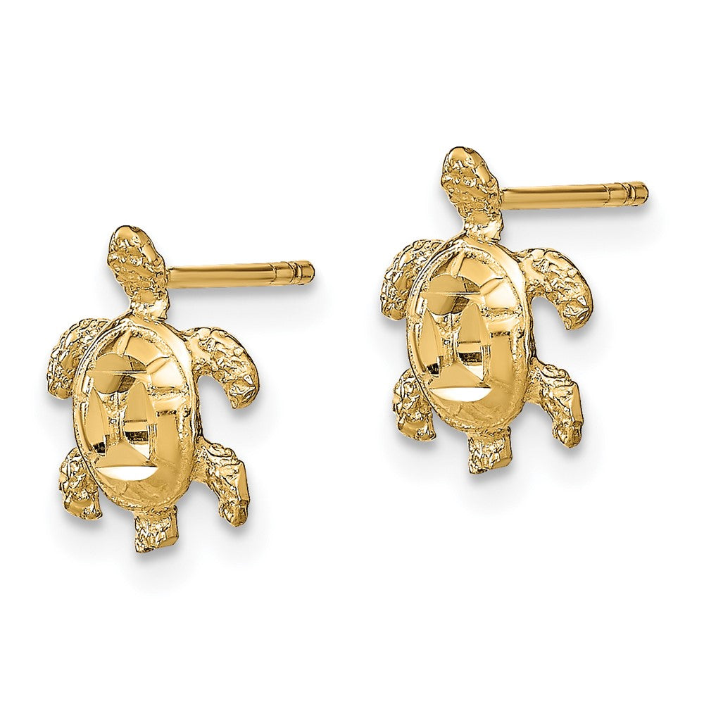 14k Yellow Gold 8 mm Polished Diamond-cut Sea Turtle Post Earrings (1.06 grams)