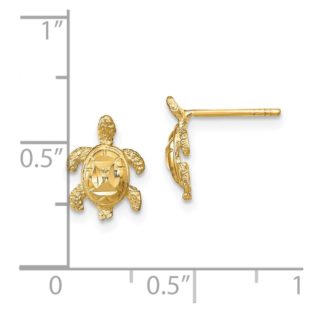 14k Yellow Gold 8 mm Polished Diamond-cut Sea Turtle Post Earrings (1.06 grams)