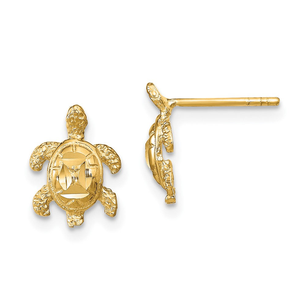 14k Yellow Gold 8 mm Polished Diamond-cut Sea Turtle Post Earrings (1.06 grams)