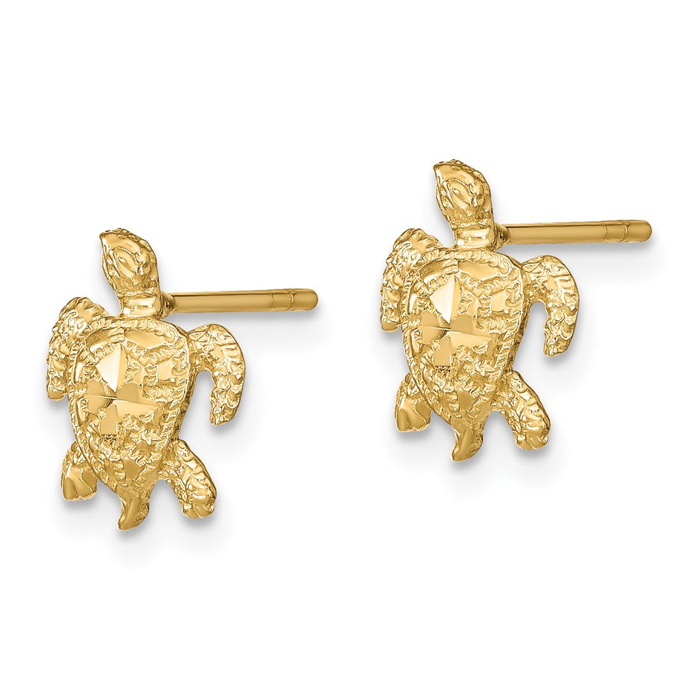 14k Yellow Gold 9 mm Polished Diamond-cut Sea Turtle Post Earrings (1.1 grams)