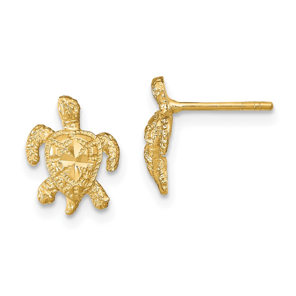 14k Yellow Gold 9 mm Polished Diamond-cut Sea Turtle Post Earrings (1.1 grams)