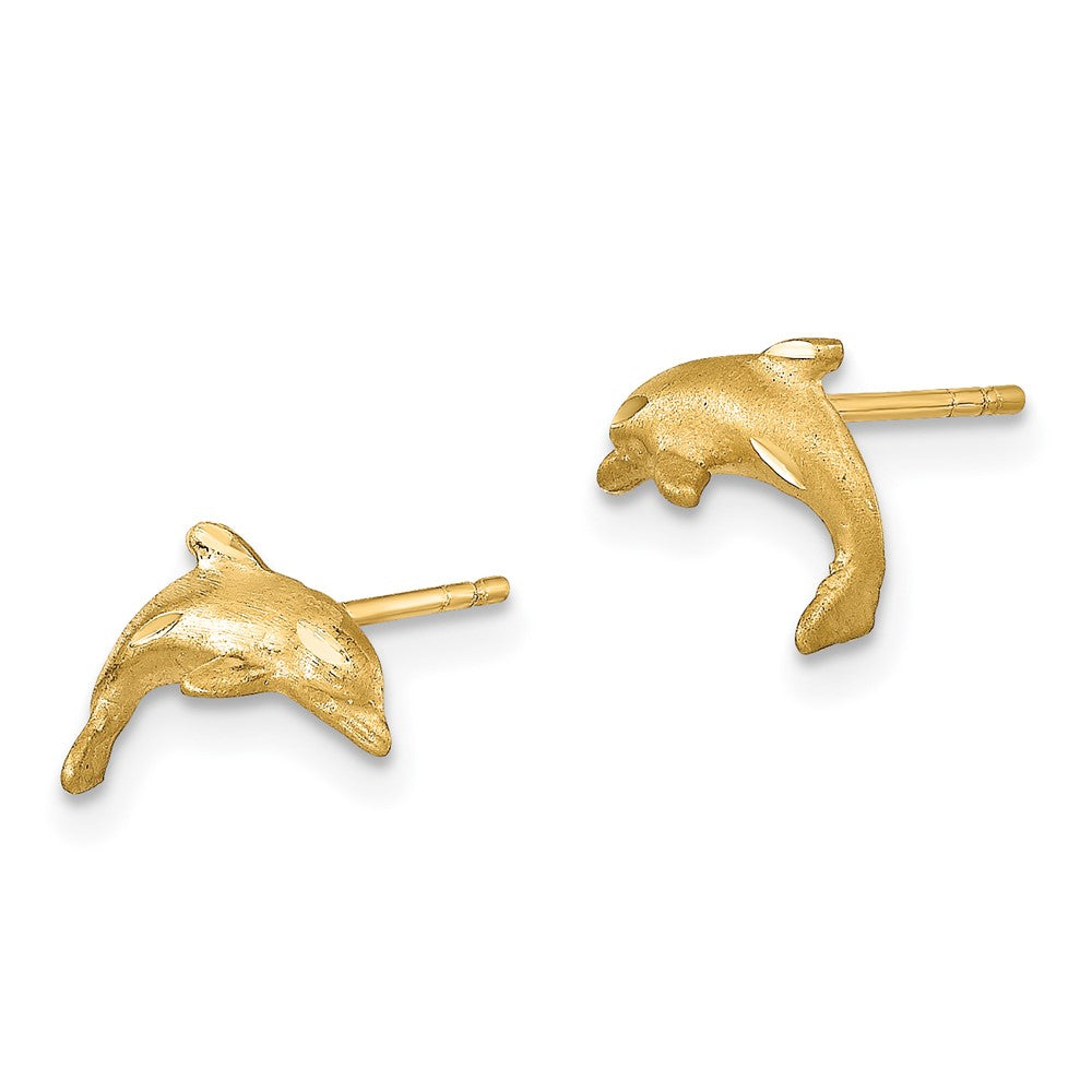 14k Yellow Gold 9.5 mm Satin Diamond-cut Dolphin Post Earrings (1.08 grams)