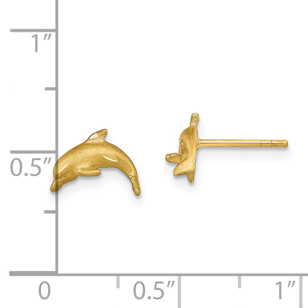 14k Yellow Gold 9.5 mm Satin Diamond-cut Dolphin Post Earrings (1.08 grams)