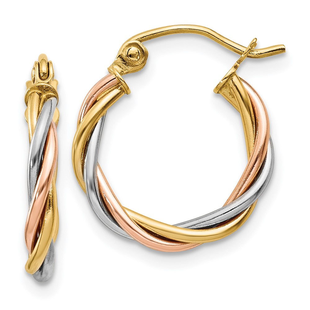 14k Tri-Color 14 mm Twisted Hoop Earrings (1.51 grams)