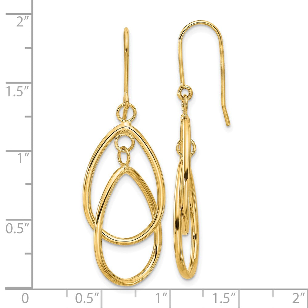 14k Yellow Gold 16 mm Polished Double Circle Dangle Wire Earrings