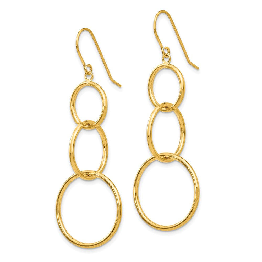 14k Yellow Gold 16 mm 3 Circle Dangle Wire Earrings