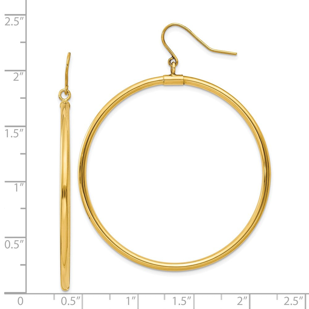 14k Yellow Gold 2 mm Tube Hoop Dangle Earrings (3.14 grams)
