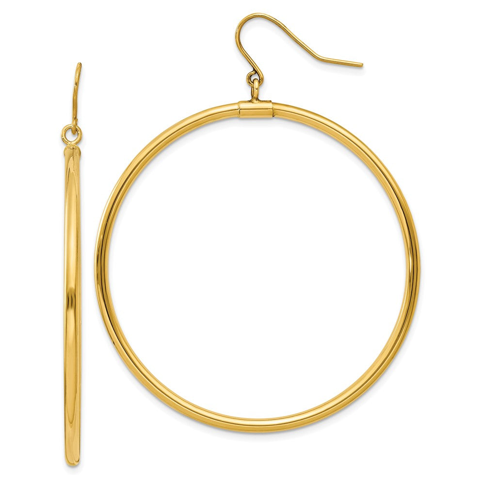 14k Yellow Gold 2 mm Tube Hoop Dangle Earrings (3.14 grams)
