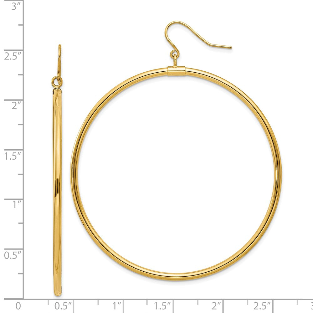 14k Yellow Gold 2 mm Tube Hoop Dangle Earrings (3.29 grams)