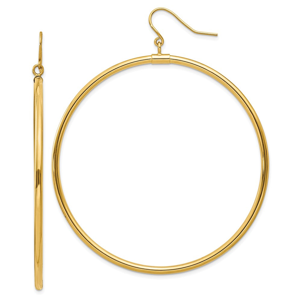 14k Yellow Gold 2 mm Tube Hoop Dangle Earrings (3.29 grams)