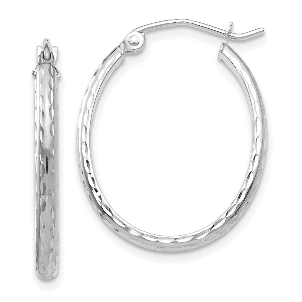 14k White Gold 20 mm Lightweight Diamond-cut Oval Hoop Earrings (1.57 grams)