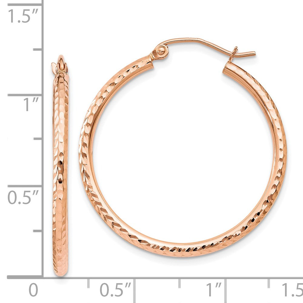 14k Rose Gold 2 mm Diamond-cut Polished Hoop Earrings (1.45 grams)