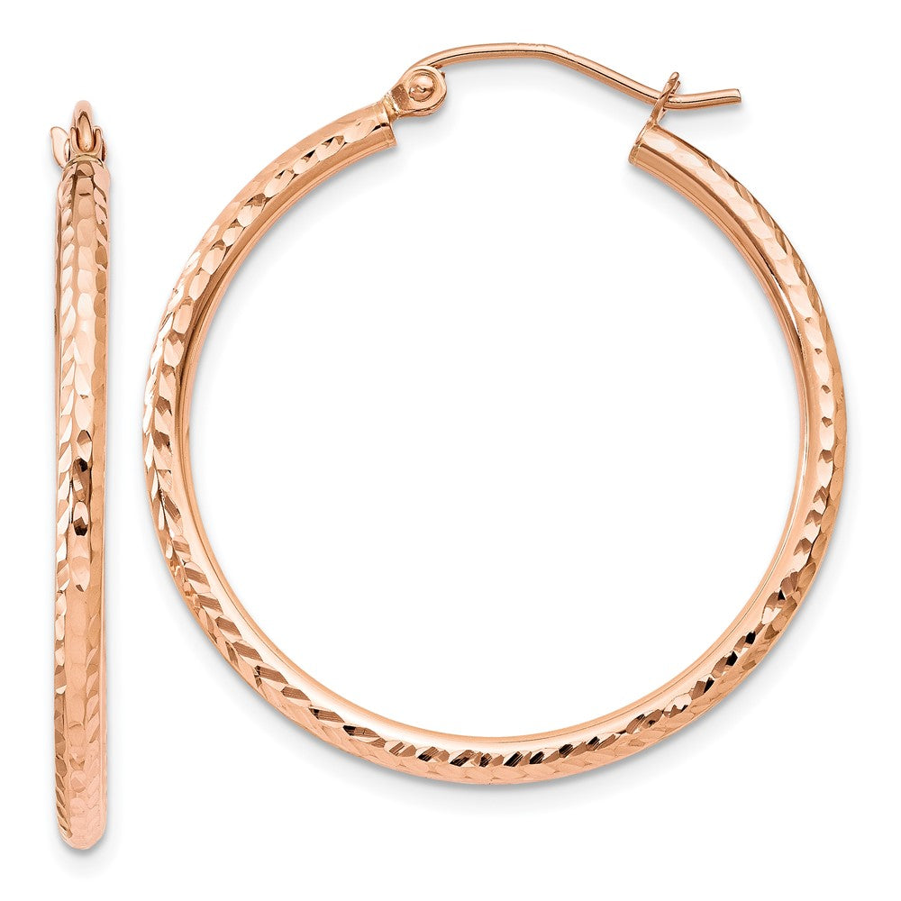 14k Rose Gold 2 mm Diamond-cut Polished Hoop Earrings (1.45 grams)