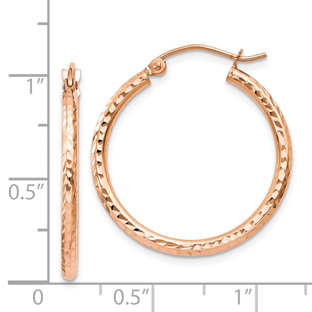 14k Rose Gold 2 mm Diamond-cut Polished Hoop Earrings (1.17 grams)