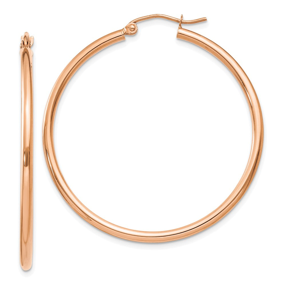 14k Rose Gold 2 mm Lightweight Tube Hoop Earrings (2.3 grams)