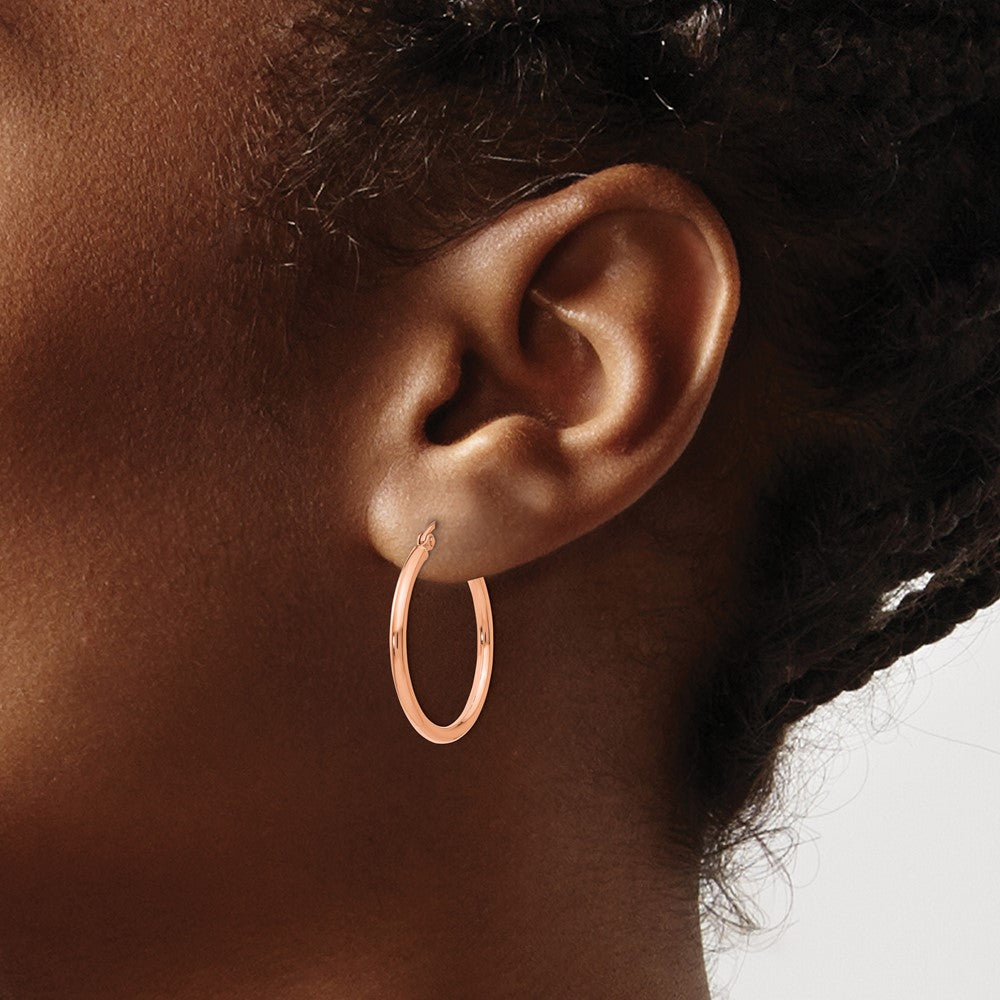 14k Rose Gold 2 mm Lightweight Tube Hoop Earrings (1.37 grams)