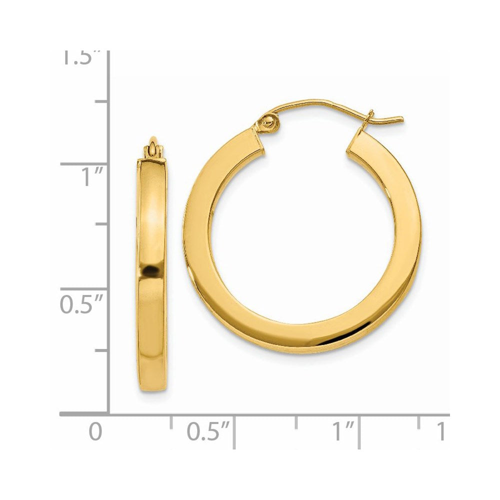 14k Yellow Gold 3 mm Polished Square Hoop Earrings (2.65 grams)