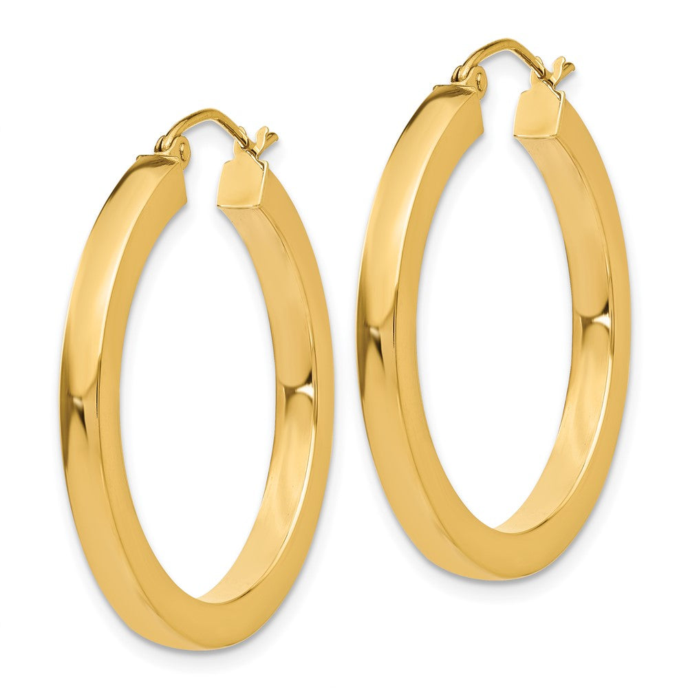 14k Yellow Gold 3 mm Polished Square Hoop Earrings (3.35 grams)