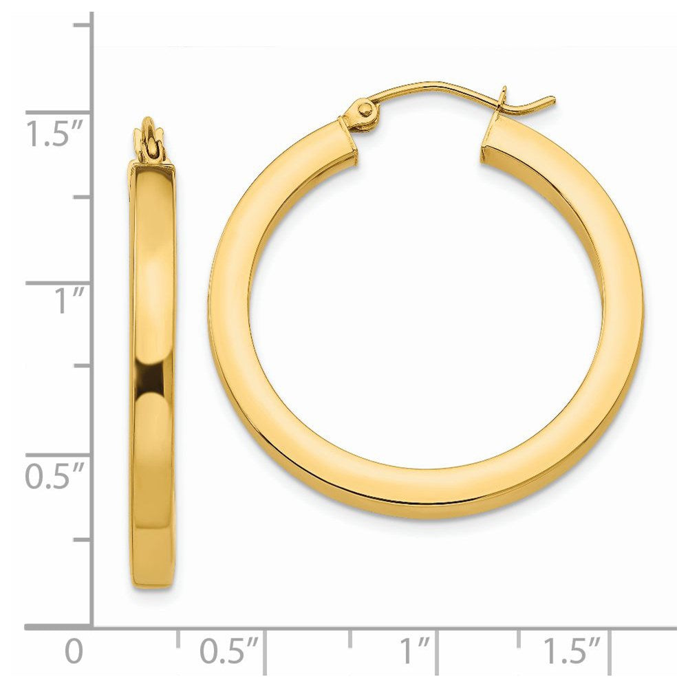 14k Yellow Gold 3 mm Polished Square Hoop Earrings (3.35 grams)