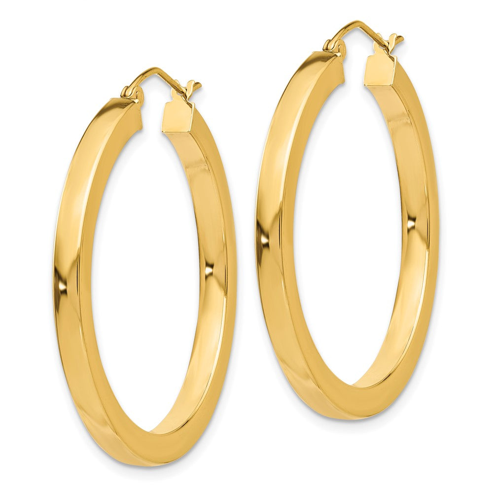 14k Yellow Gold 3 mm Polished Square Hoop Earrings (3.87 grams)