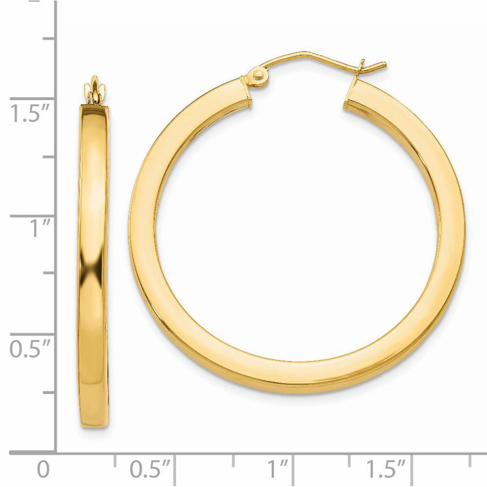 14k Yellow Gold 3 mm Polished Square Hoop Earrings (3.87 grams)