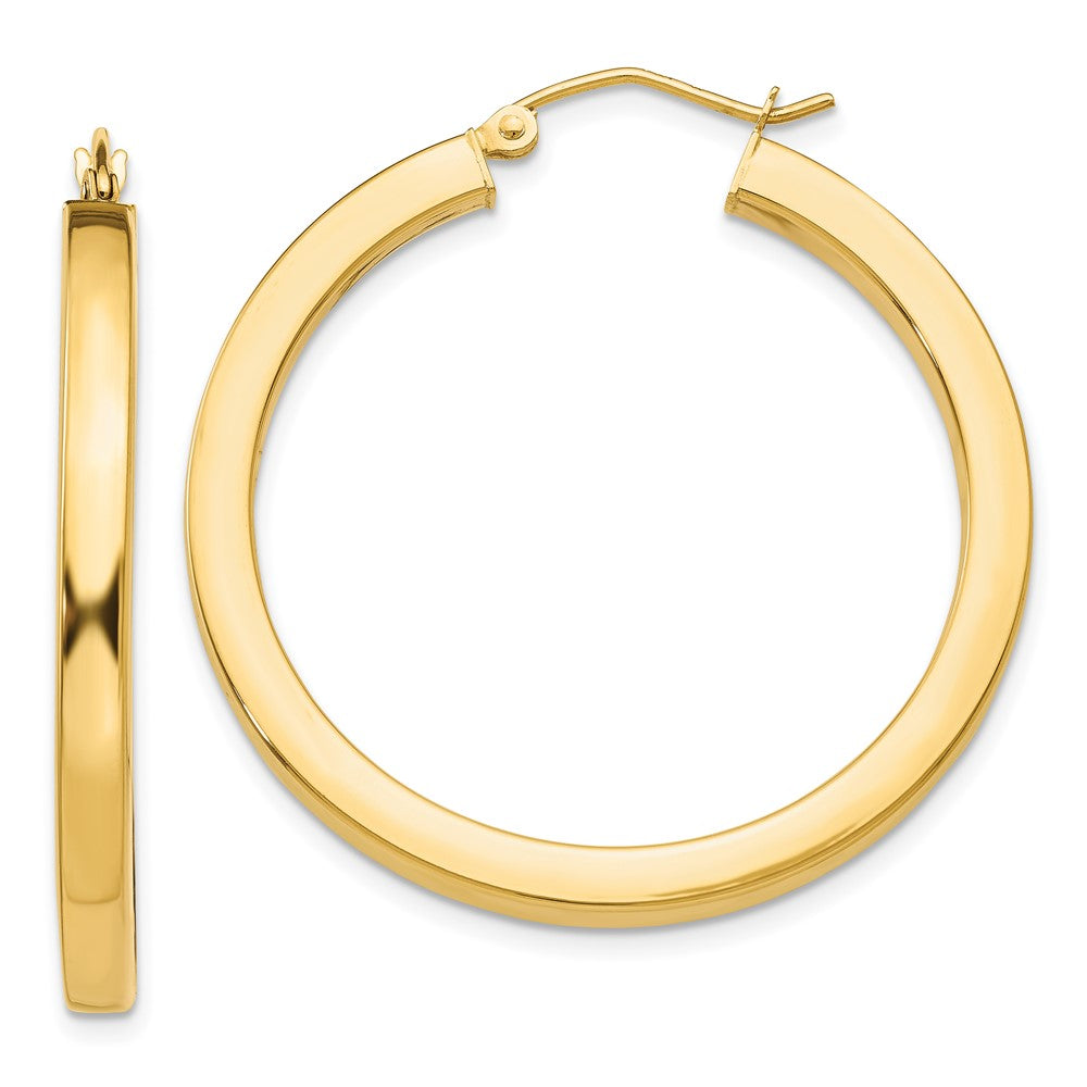 14k Yellow Gold 3 mm Polished Square Hoop Earrings (3.87 grams)
