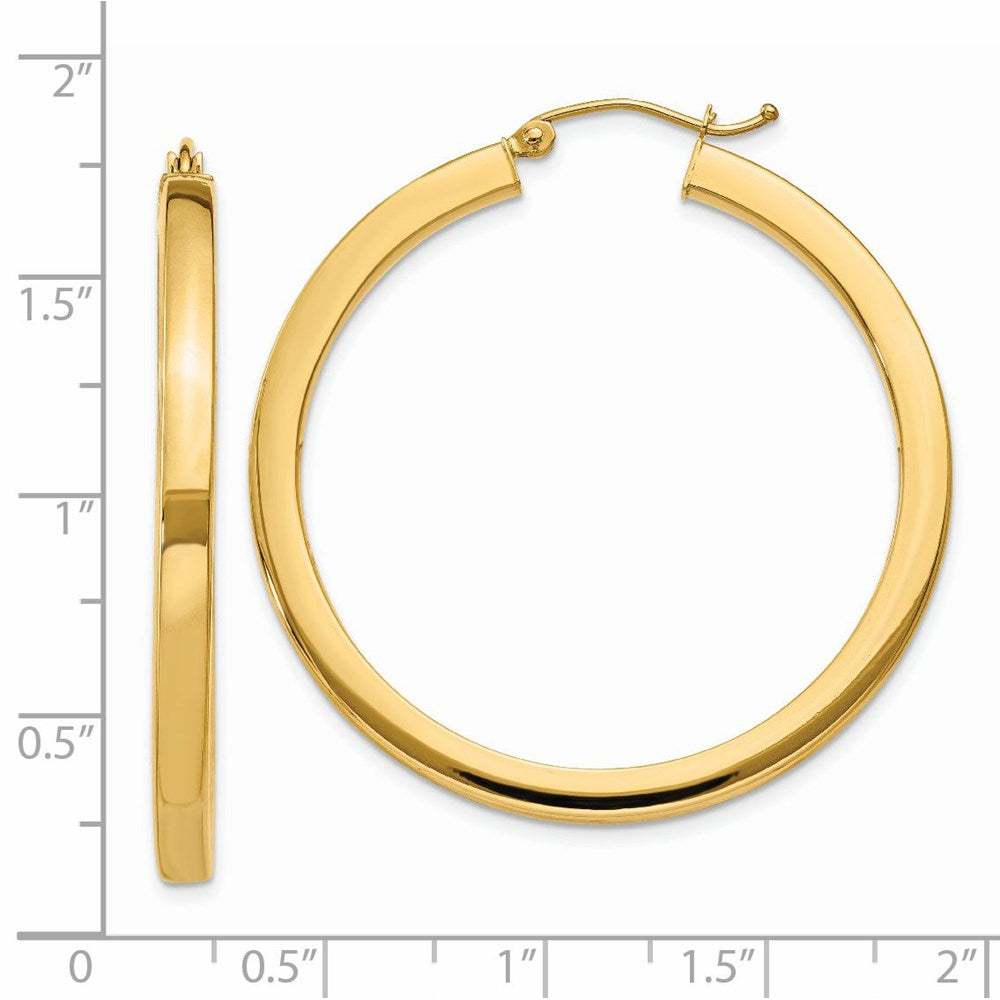 14k Yellow Gold 3 mm Polished Square Hoop Earrings (4.55 grams)