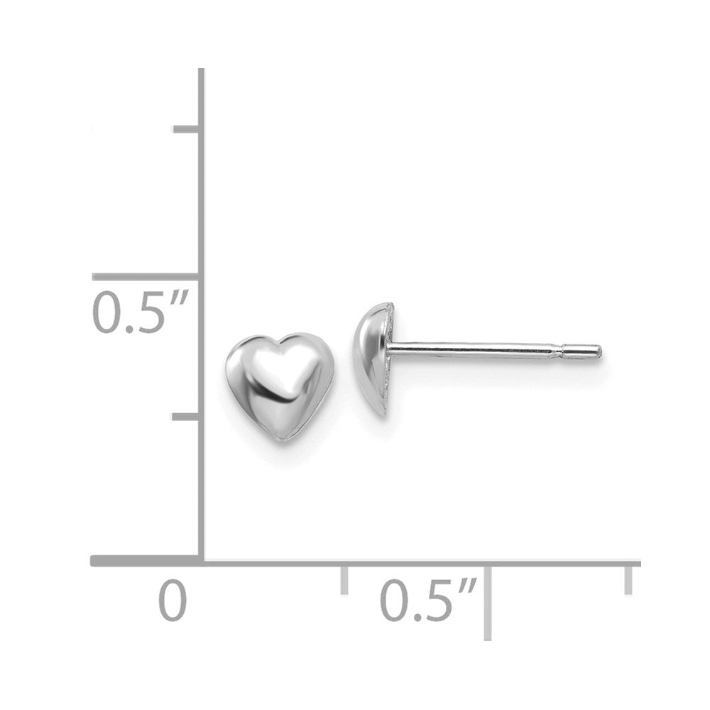 14k White Gold 4.75 mm  Polished Heart Post Earrings (0.66 grams)