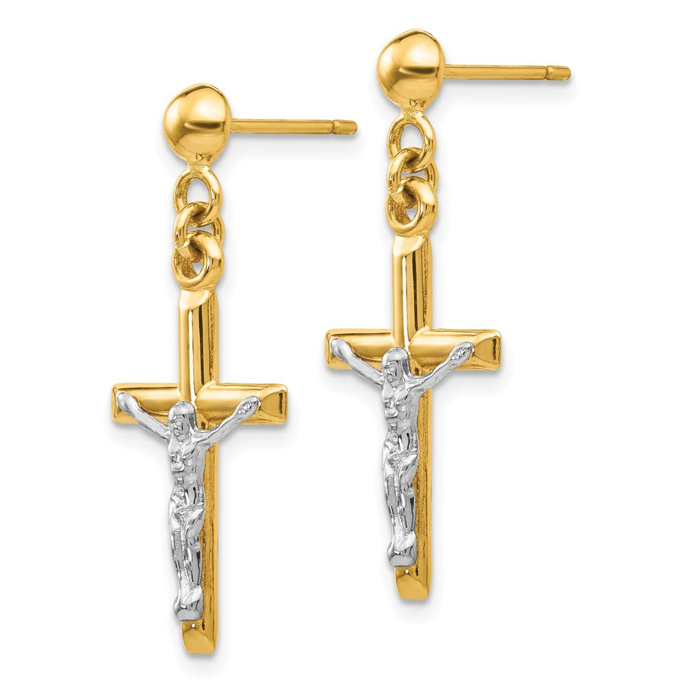14k Two-tone 12 mm Hollow Crucifix Earrings