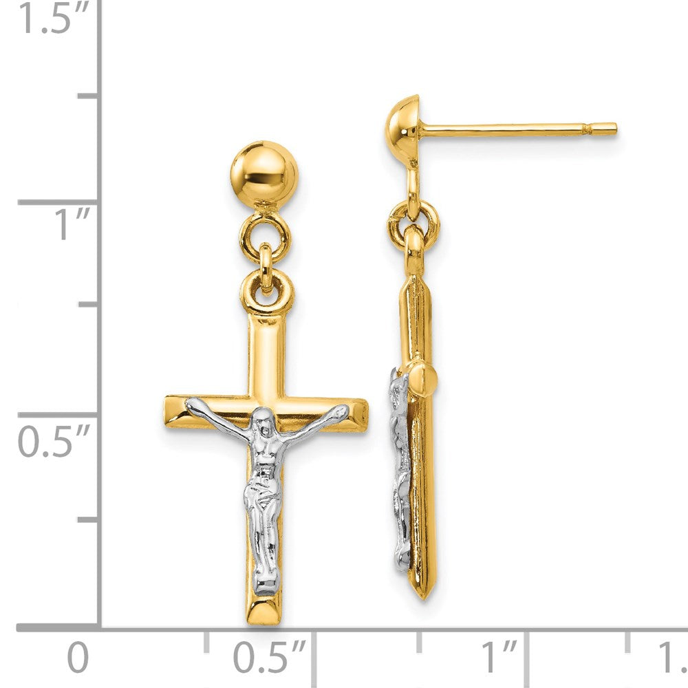 14k Two-tone 12 mm Hollow Crucifix Earrings (1.34 grams)