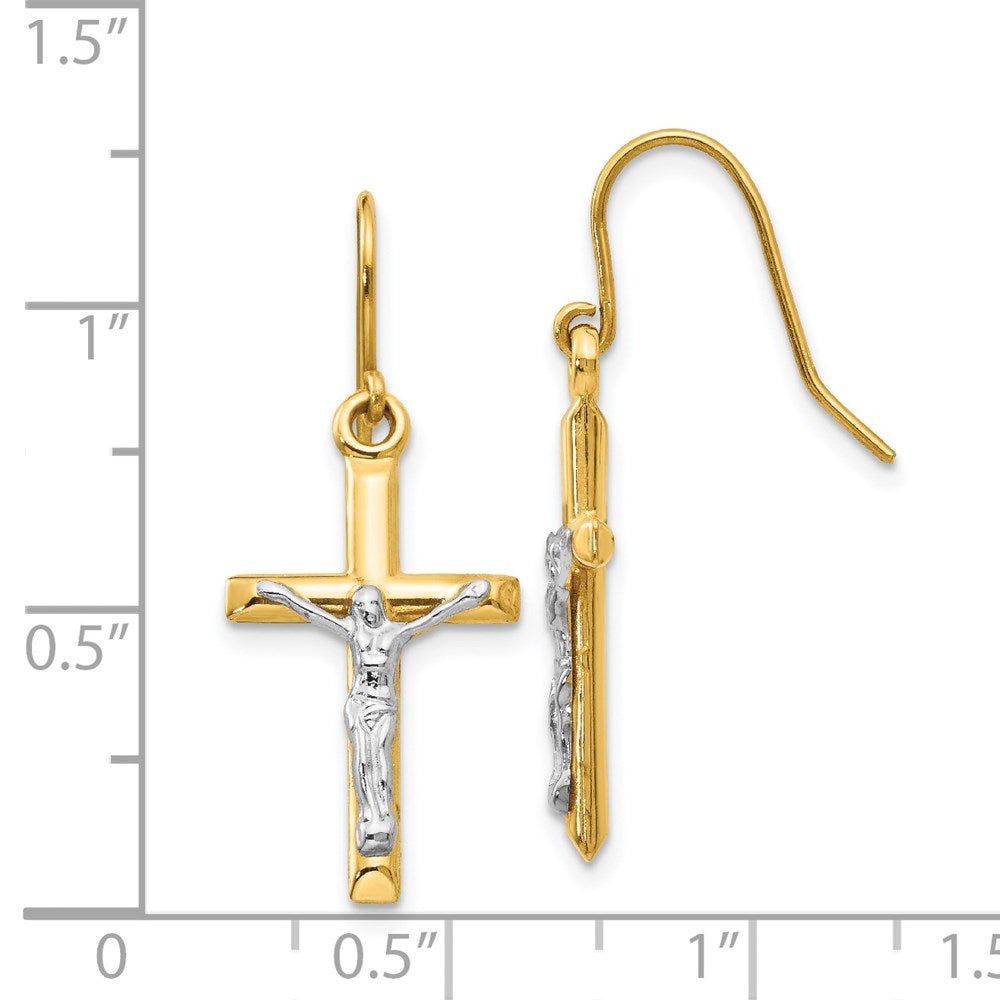 14k Two-tone 12 mm Polished Crucifix Earrings (1.02 grams)