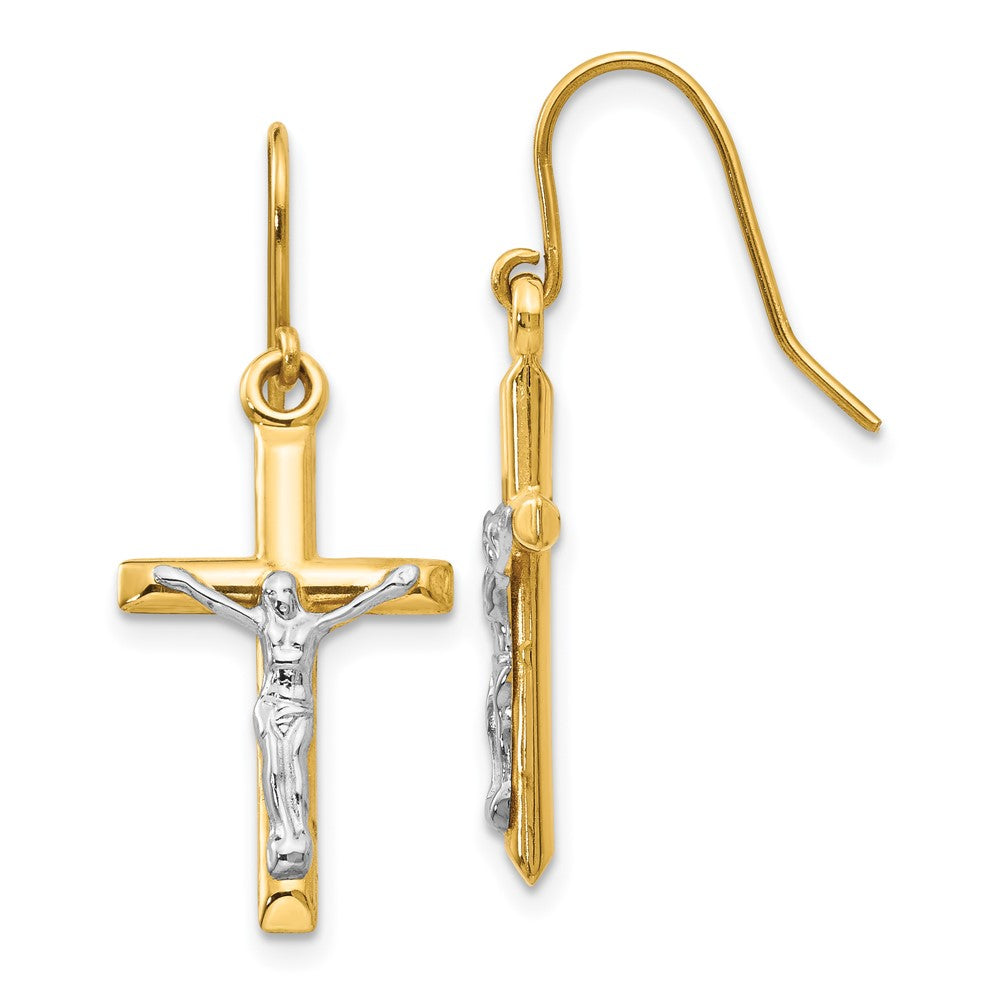 14k Two-tone 12 mm Polished Crucifix Earrings (1.02 grams)