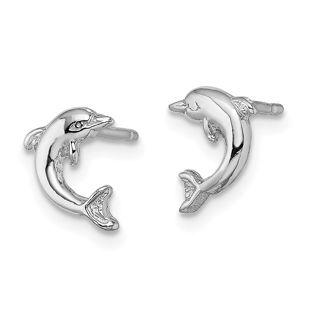 14k White Gold 7 mm  Mini Jumping Dolphin Post Earrings (0.87 grams)