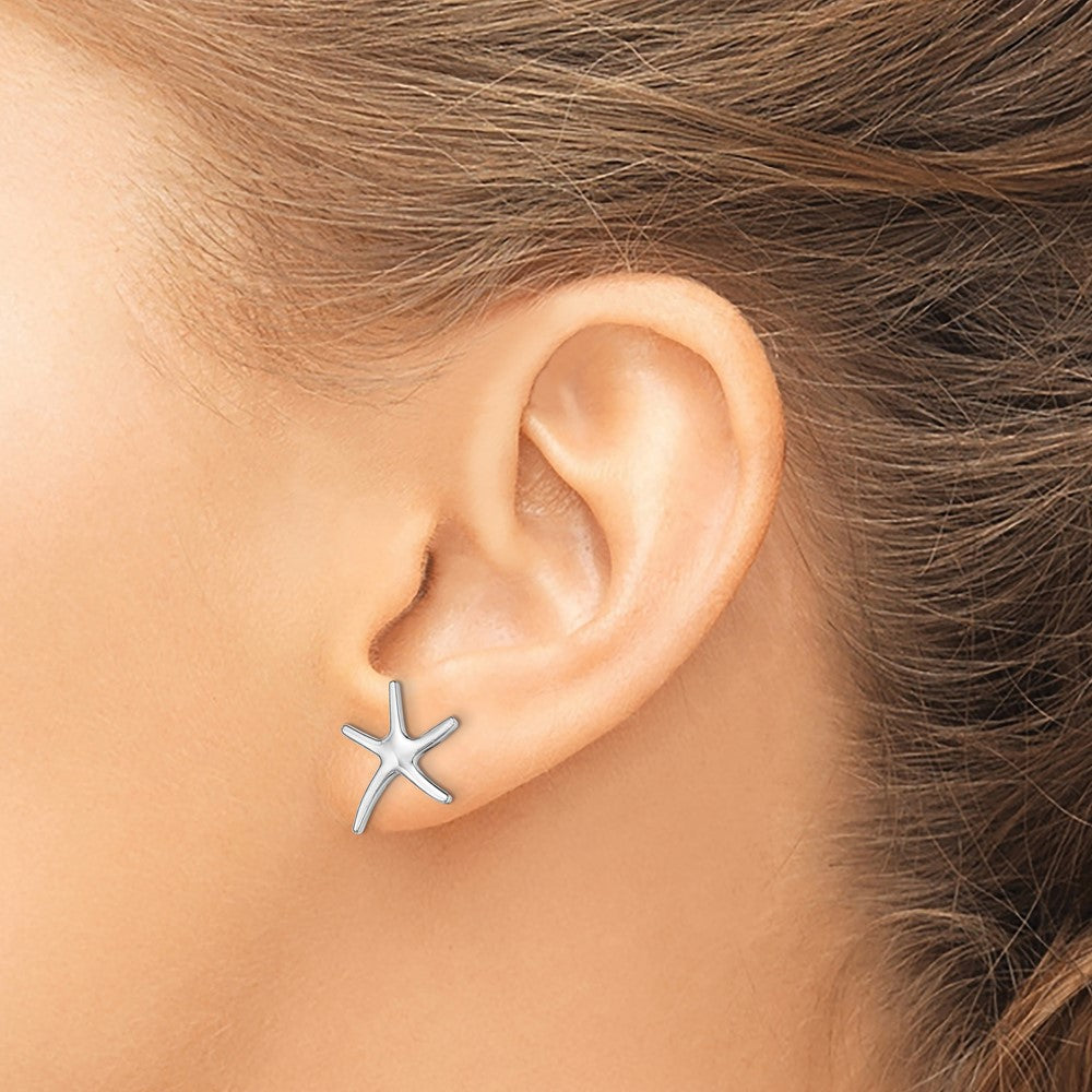 14k White Gold 12.15 mm  Polished Mini Starfish Earrings (1.23 grams)