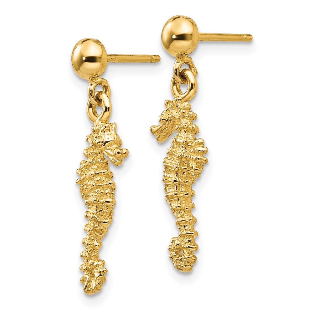 14k Yellow Gold 8 mm Seahorse Dangle Earrings