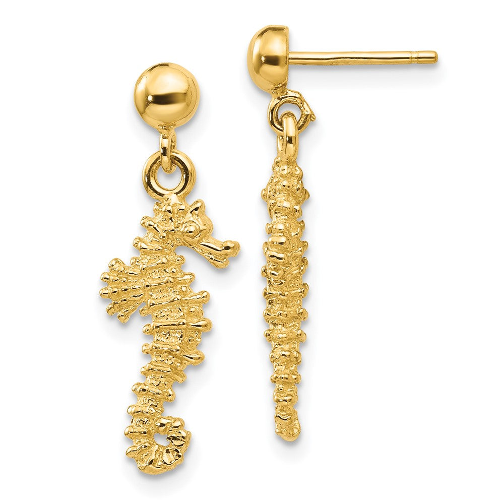 14k Yellow Gold 8 mm Seahorse Dangle Earrings