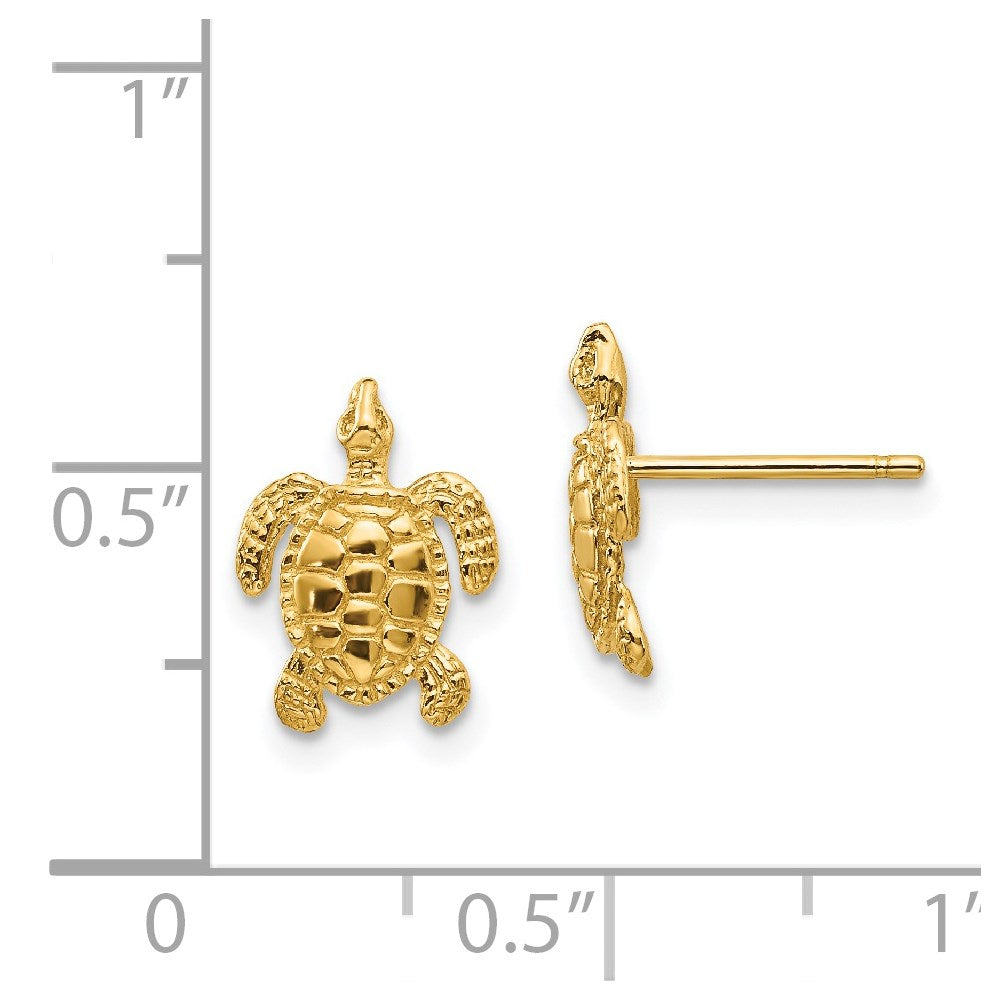 14k Yellow Gold 9 mm Sea Turtle Post Earrings (1.34 grams)